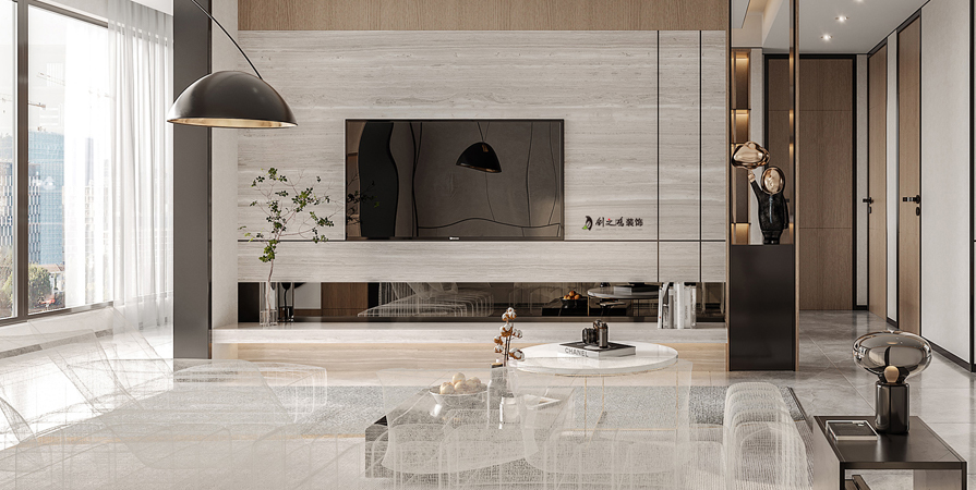 旺海公府158㎡新中式风格三居室装修案例