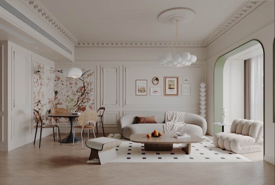 华夏国际公寓110㎡法式风格三居室装修案例