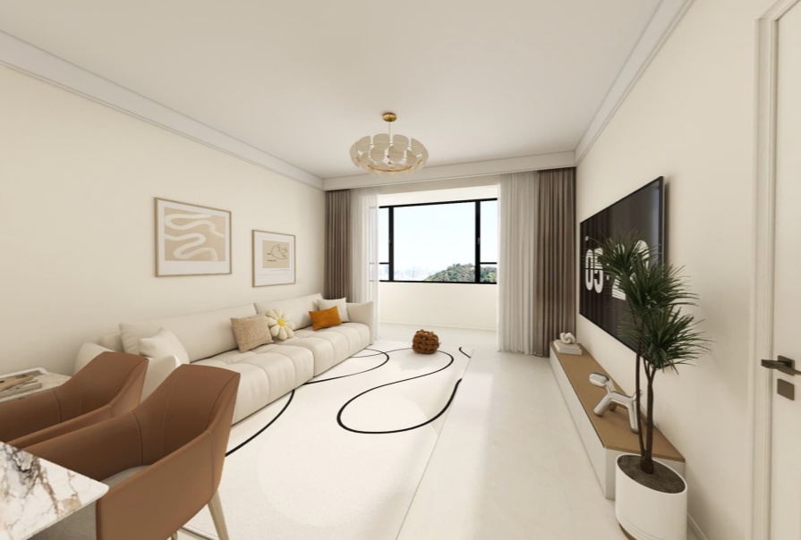 同方花园107㎡奶油风格三居室原创案例